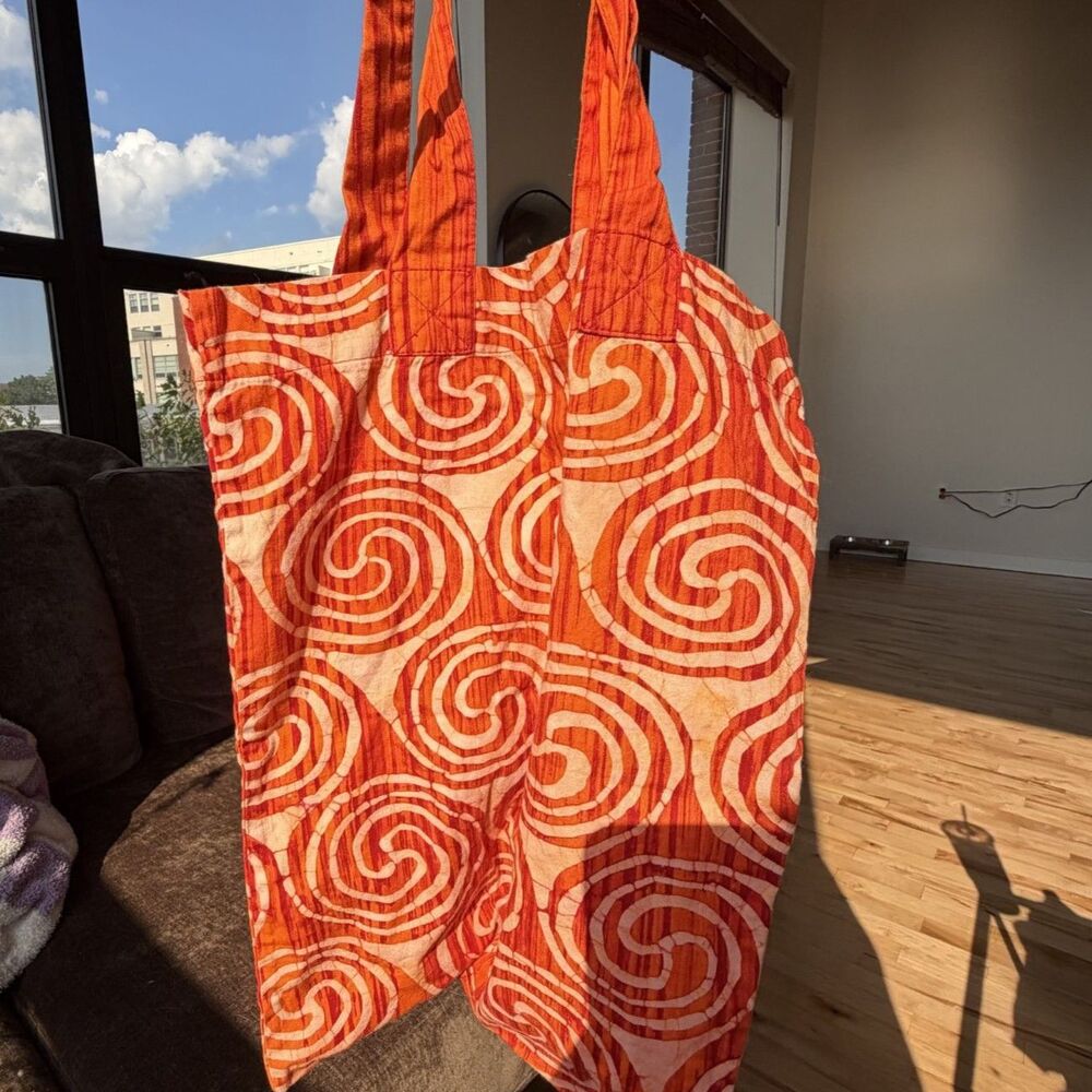 Orange Sunset Mermaidcore Spiral Print Cotton Tote Bag